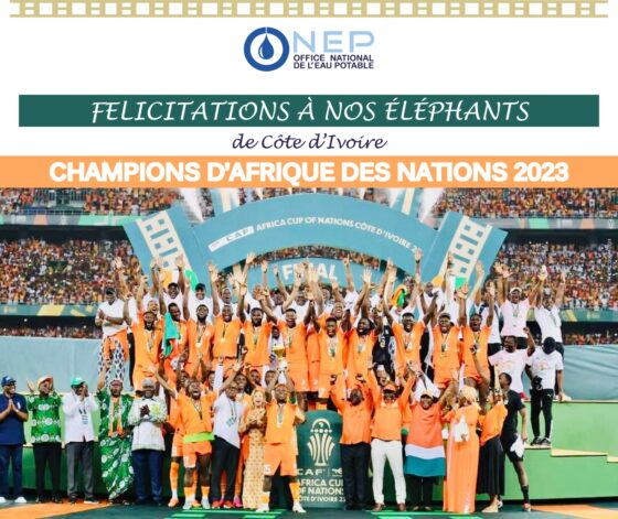 L’Office National de l’ Eau Potable félicite les éléphants de Côte d’ Ivoire, champions de la CAN 2023